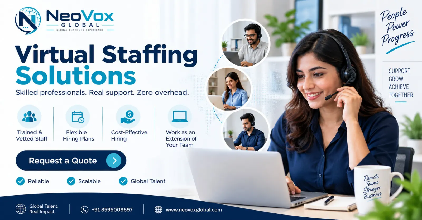 Remote professional providing virtual staffing support to a business team